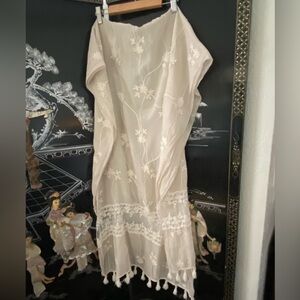 Cream Floral Embroidered Scarf